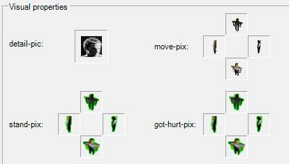 Screenshot of the Charakter-tab: visuals